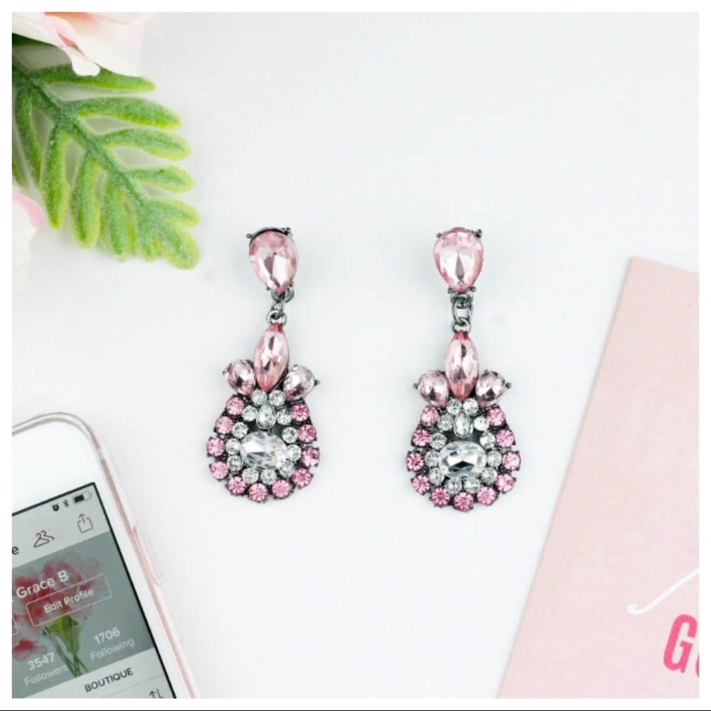 "Madison" Clear Crystal Statement Earrings - Pink